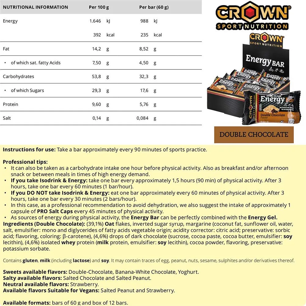 Crown Sport Nutrition Energie-riegel-box Doppelte Schokolade 60g 12 Einheiten, Black / brown, One Size Crown Sport Nutrition Energie-riegel-box Doppelte Schokolade 60g 12 Einheiten, Black / brown, One Size
