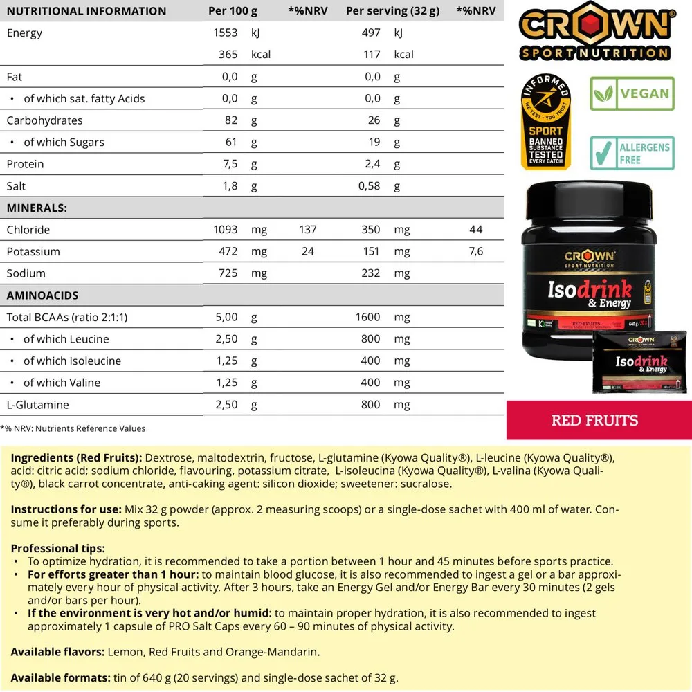 Crown Sport Nutrition Isodrink Isotonische Einzeldosis-box Beeren 32g 12 Einheiten, Black, One Size Crown Sport Nutrition Isodrink Isotonische Einzeldosis-box Beeren 32g 12 Einheiten, Black, One Size