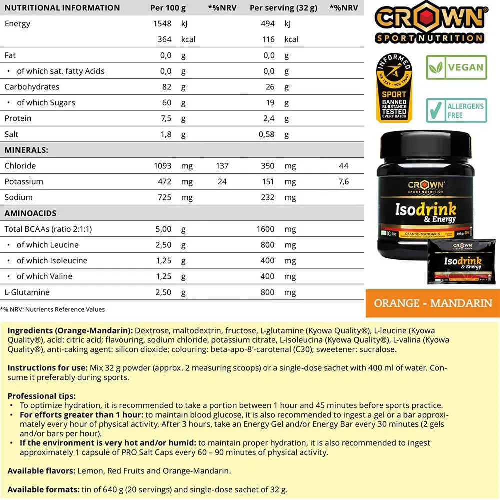 Crown Sport Nutrition Isotonic Drink Powder Energie Orange 640g, Black, One Size Crown Sport Nutrition Isotonic Drink Powder Energie Orange 640g, Black, One Size