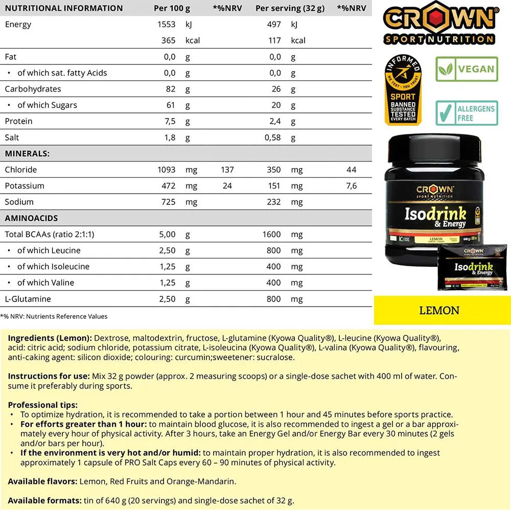 Crown Sport Nutrition Isotonic Drink Powder Zitrone 640g, Black, One Size Crown Sport Nutrition Isotonic Drink Powder Zitrone 640g, Black, One Size
