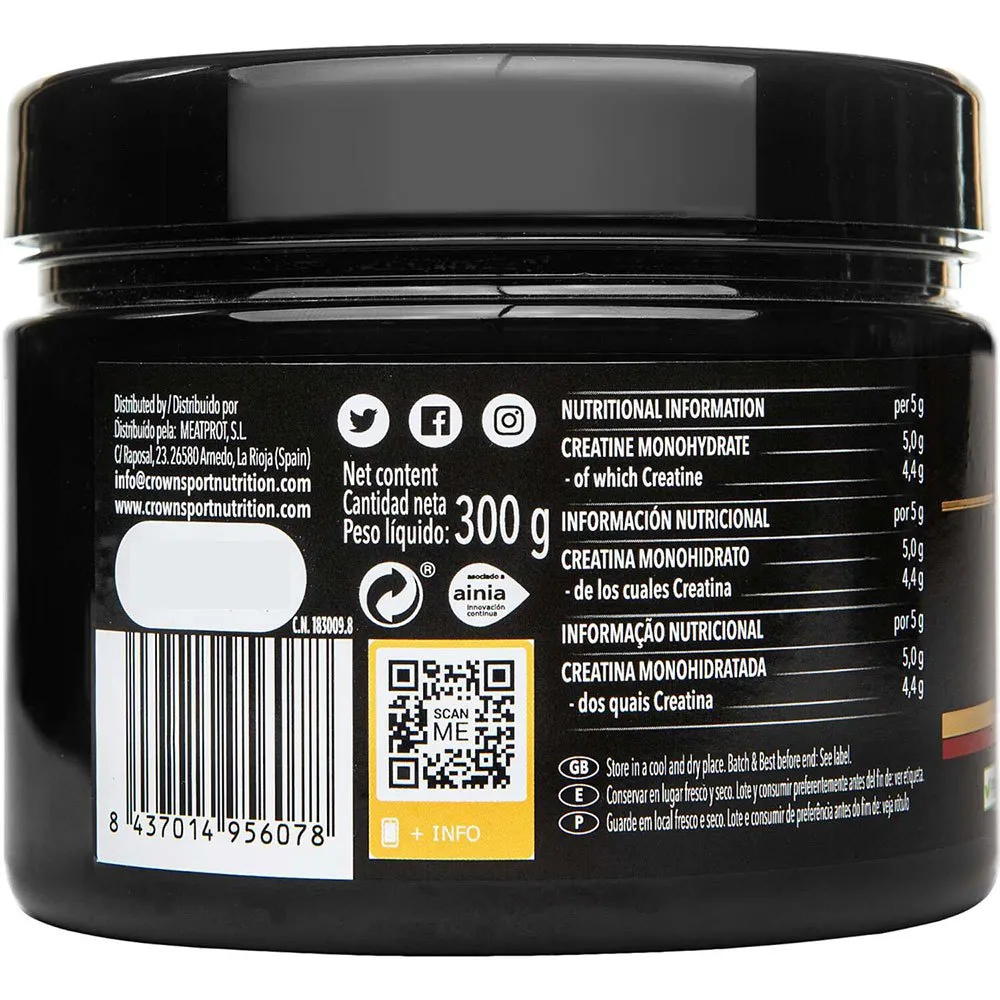 Crown Sport Nutrition Monohydrate Kreatinpulver 300g, Black, One Size Crown Sport Nutrition Monohydrate Kreatinpulver 300g, Black, One Size