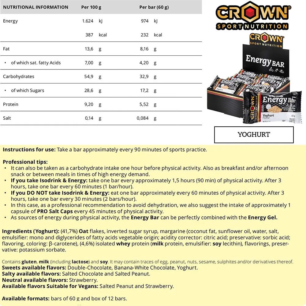 Crown Sport Nutrition Schachtel Joghurt-energieriegel 60g 12 Einheiten, Black / white, One Size Crown Sport Nutrition Schachtel Joghurt-energieriegel 60g 12 Einheiten, Black / white, One Size