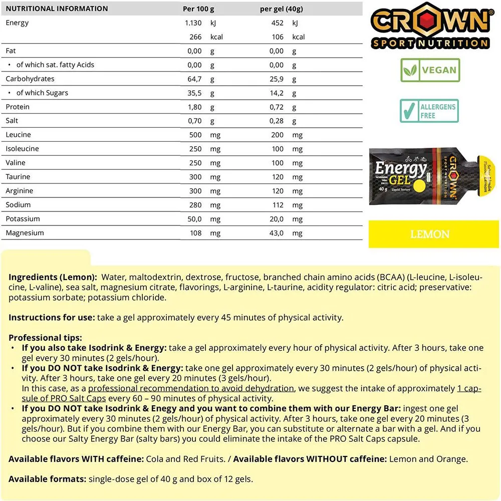 Crown Sport Nutrition Schachtel Mit Energiegelen Zitrone 40g 12 Einheiten, Black / yellow, One Size Crown Sport Nutrition Schachtel Mit Energiegelen Zitrone 40g 12 Einheiten, Black / yellow, One Size