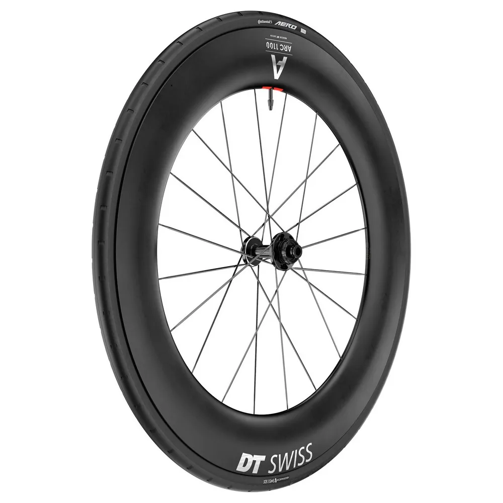 DT Swiss Arc 1100 Dicut 85 Cl Disc Tubeless + Continental Aero 111 26-622 Rennrad-vorderrad, Black, 12 x 100mm DT Swiss Arc 1100 Dicut 85 Cl Disc Tubeless + Continental Aero 111 26-622 Rennrad-vorderrad, Black, 12 x 100mm