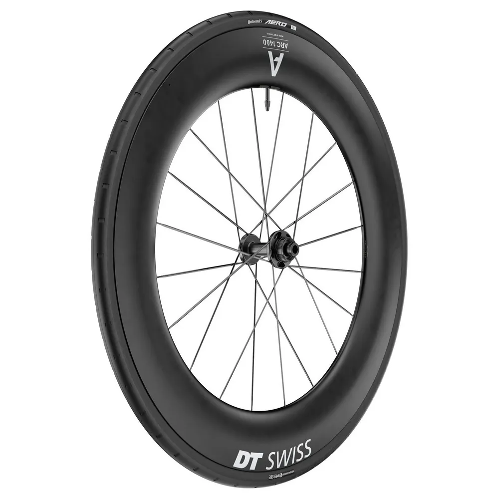 DT Swiss Arc 1400 Dicut 85 Cl Disc Tubeless + Continental Aero 111 26-622 Rennrad-vorderrad, Black, 12 x 100mm DT Swiss Arc 1400 Dicut 85 Cl Disc Tubeless + Continental Aero 111 26-622 Rennrad-vorderrad, Black, 12 x 100mm