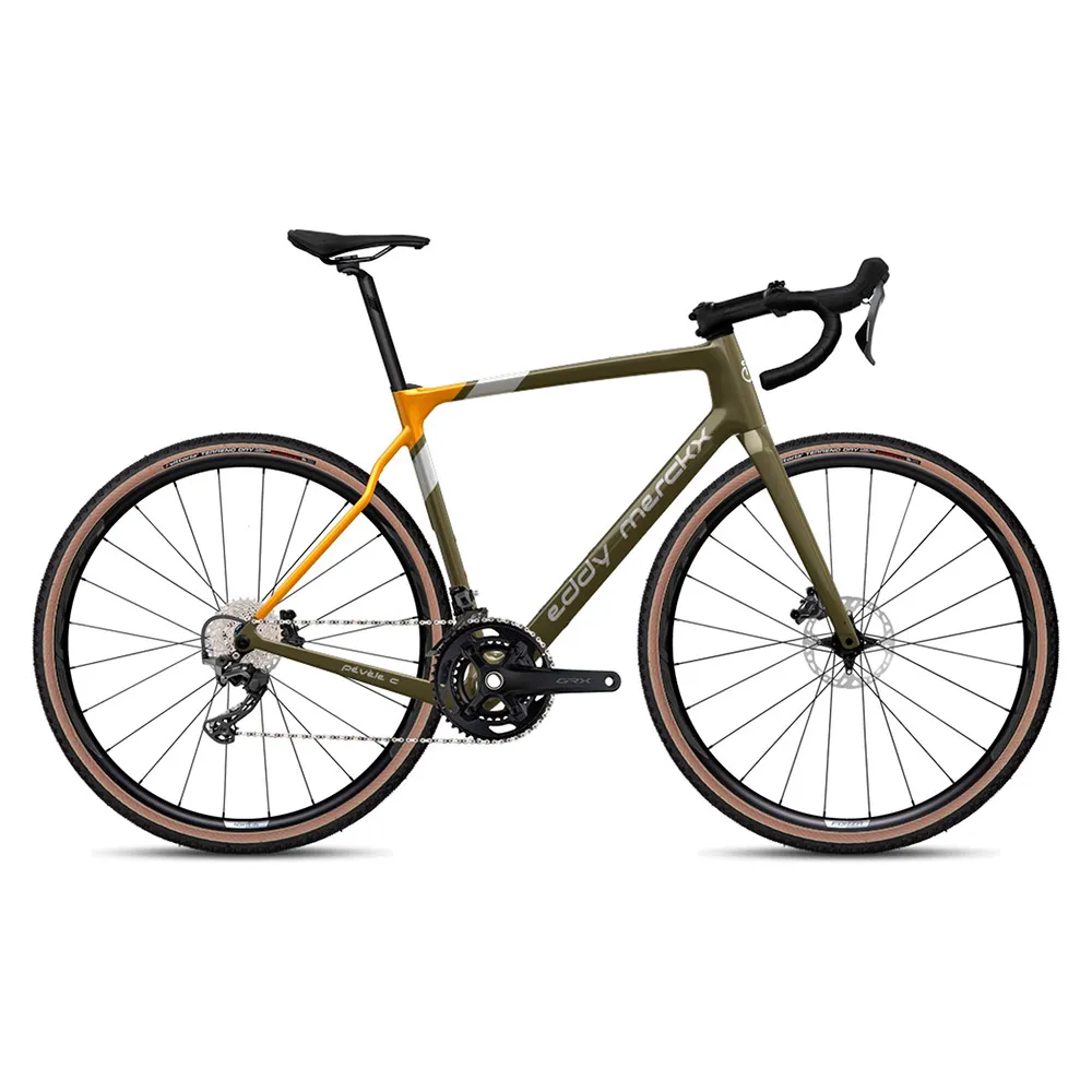 Eddy Merckx Pevele C Grx800 1x12 2024 Gravelbike, Camouflage green / dark yellow / silver metallic Eddy Merckx Pevele C Grx800 1x12 2024 Gravelbike, Camouflage green / dark yellow / silver metallic