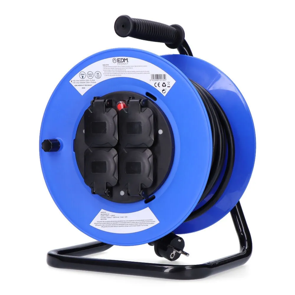 EDM 4 Plugs 25 M 3000w Kabeltrommel, Black, One Size