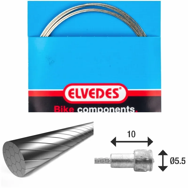 ELVEDES Bremszug 1x19 Litzen stainless slick ø1,5mm V-Kopf ø5,5x10 Unisex, silber, 2250mm ELVEDES Bremszug 1x19 Litzen stainless slick ø1,5mm V-Kopf ø5,5x10 Unisex, silber, 2250mm