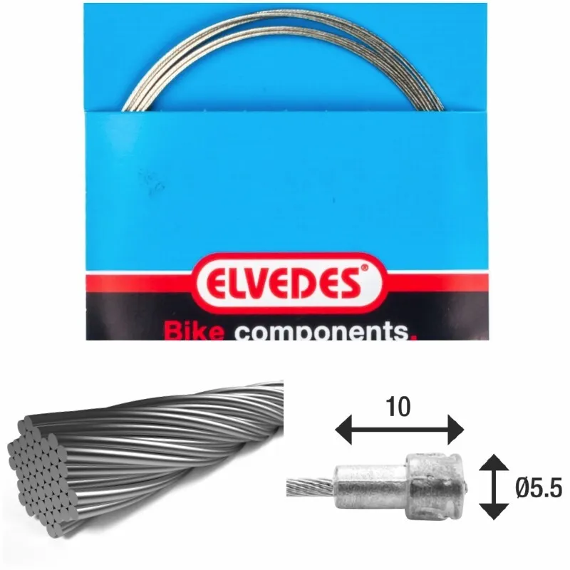 ELVEDES Bremszug 7x7 Edelstahldrähte ø1,5mm mit v-Nippel ø5,5x10 Unisex, silber, 2250mm