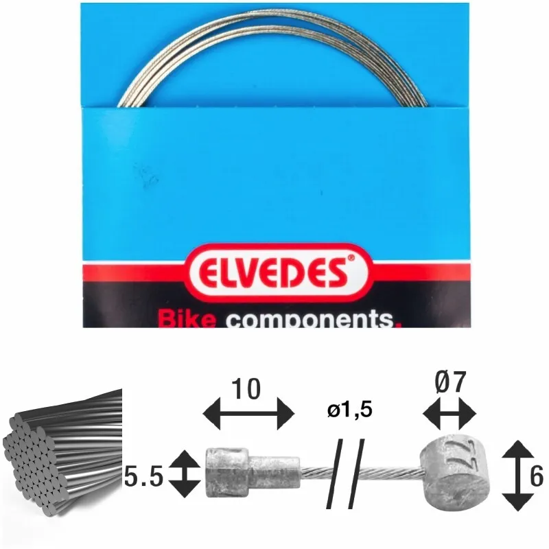 ELVEDES Bremszug 7x7 Edelstahldraht ø1,5mm V-Kopf ø5,5x10 und T-Nippel Unisex, silber, 2250mm ELVEDES Bremszug 7x7 Edelstahldraht ø1,5mm V-Kopf ø5,5x10 und T-Nippel Unisex, silber, 2250mm
