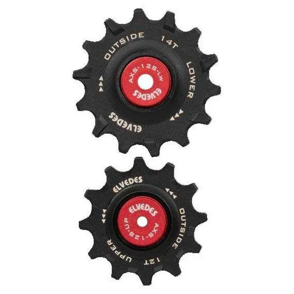 ELVEDES Ceramic 12/14s Fahrrad-schaltröllchensatz, Black / red, One Size