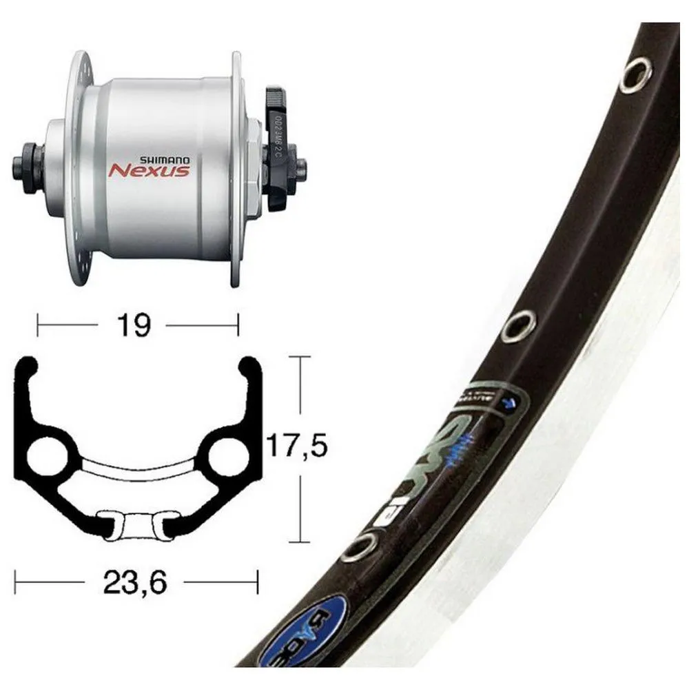 Exal Rigida Zac 19 Qr Dynamo Shimano Dh3n30 Vorderrad, Black / silver, 9 x 100mm