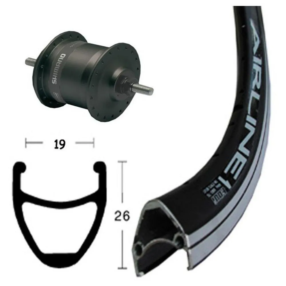 Exal Rodi Airline 1 Dynamo Shimano Dh3n31 Vorderrad, Black, 9 x 100mm