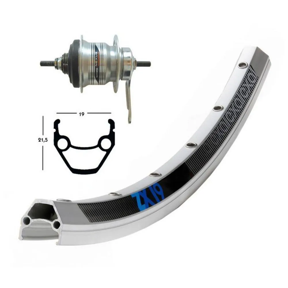 Exal Zx19 Dynamo Shimano Nexus 7s Hinterrad, Silver, 9 x 135mm Exal Zx19 Dynamo Shimano Nexus 7s Hinterrad, Silver, 9 x 135mm