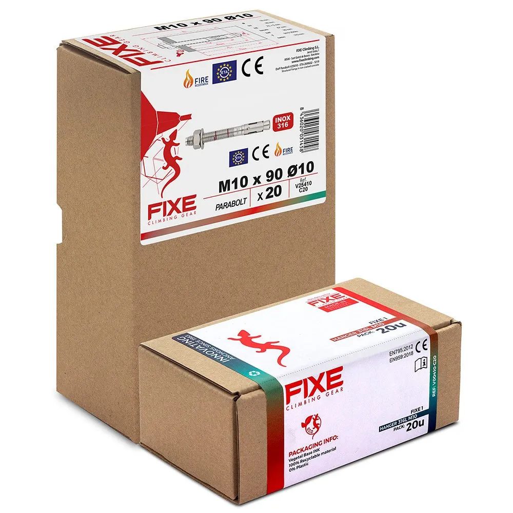 Fixe Climbing Gear Ankerplatte 1 M10 Packung + Parabolt M10x90 Mm Packung 316l 316l 20 Einheiten, Silver, One Size Fixe Climbing Gear Ankerplatte 1 M10 Packung + Parabolt M10x90 Mm Packung 316l 316l 20 Einheiten, Silver, One Size