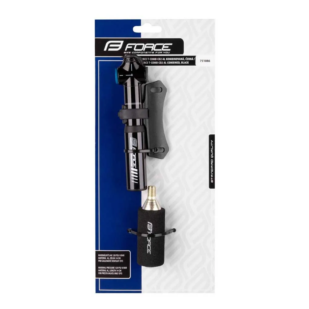 Force T-comb Co2 Presta Mini-pumpe, Black, One Size Force T-comb Co2 Presta Mini-pumpe, Black, One Size