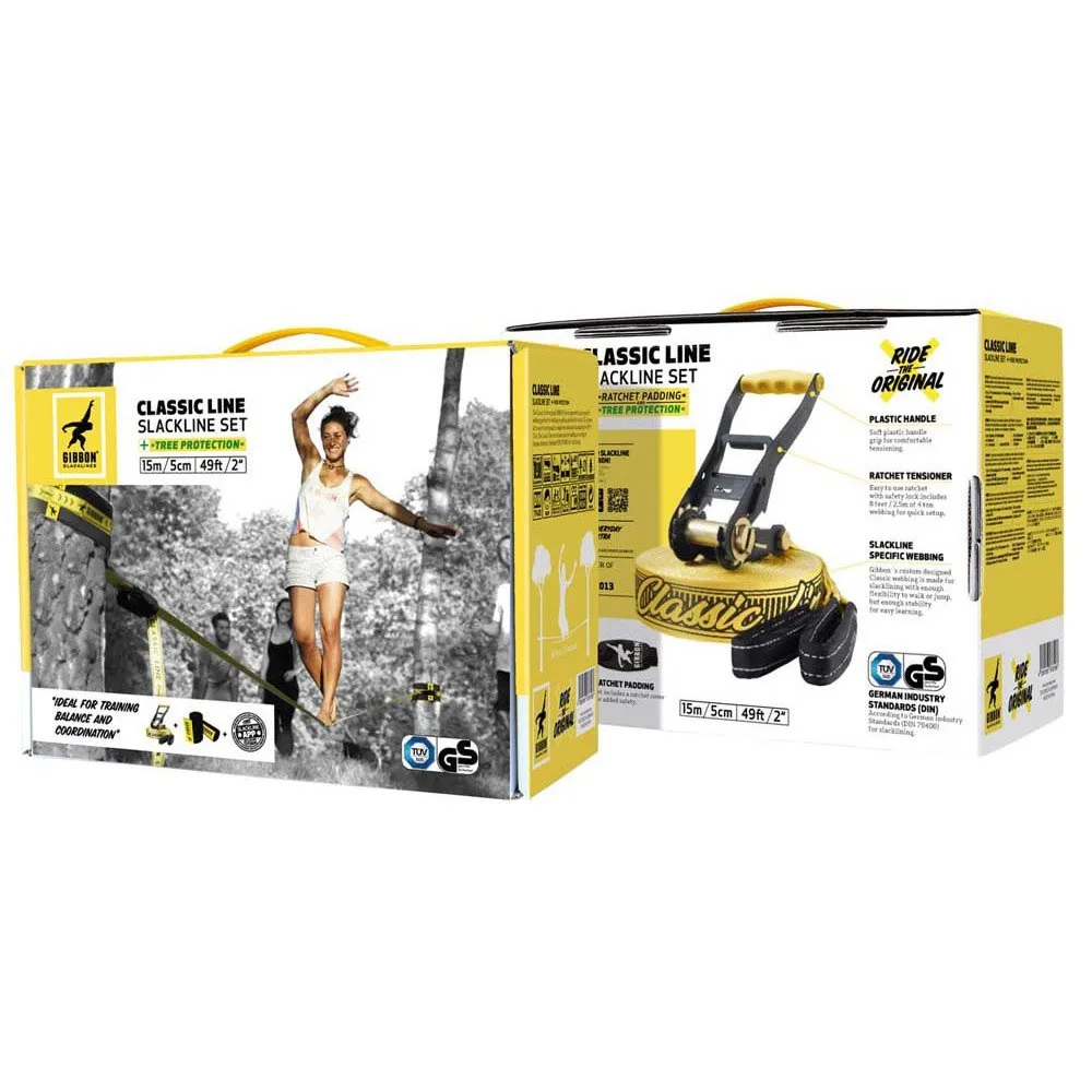 GIBBON Slacklines Classic Line Treewear Slackline, Yellow, One Size GIBBON Slacklines Classic Line Treewear Slackline, Yellow, One Size
