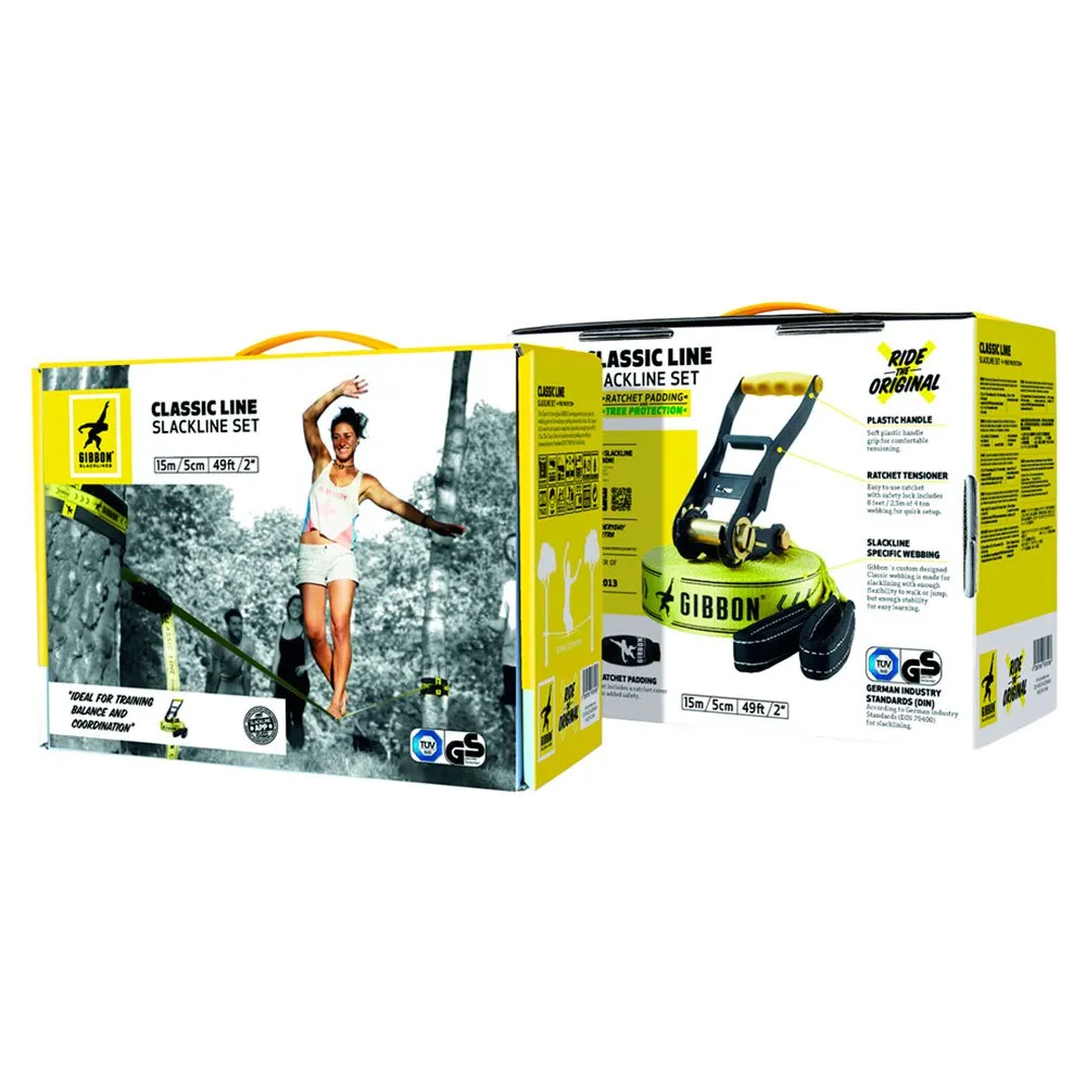 GIBBON Slacklines Classic Line X13 Slackline, Yellow, 15m GIBBON Slacklines Classic Line X13 Slackline, Yellow, 15m