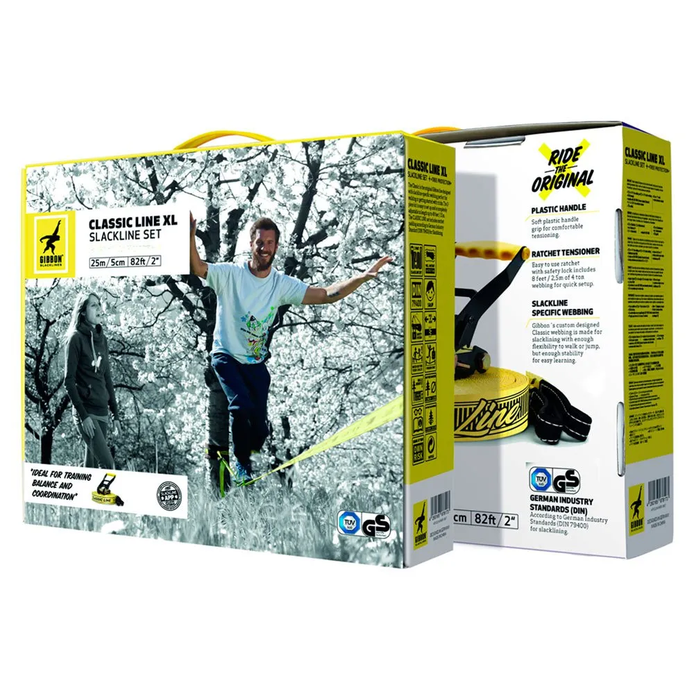 GIBBON Slacklines Classic Line X13 Xl Slackline, Yellow, 25m GIBBON Slacklines Classic Line X13 Xl Slackline, Yellow, 25m
