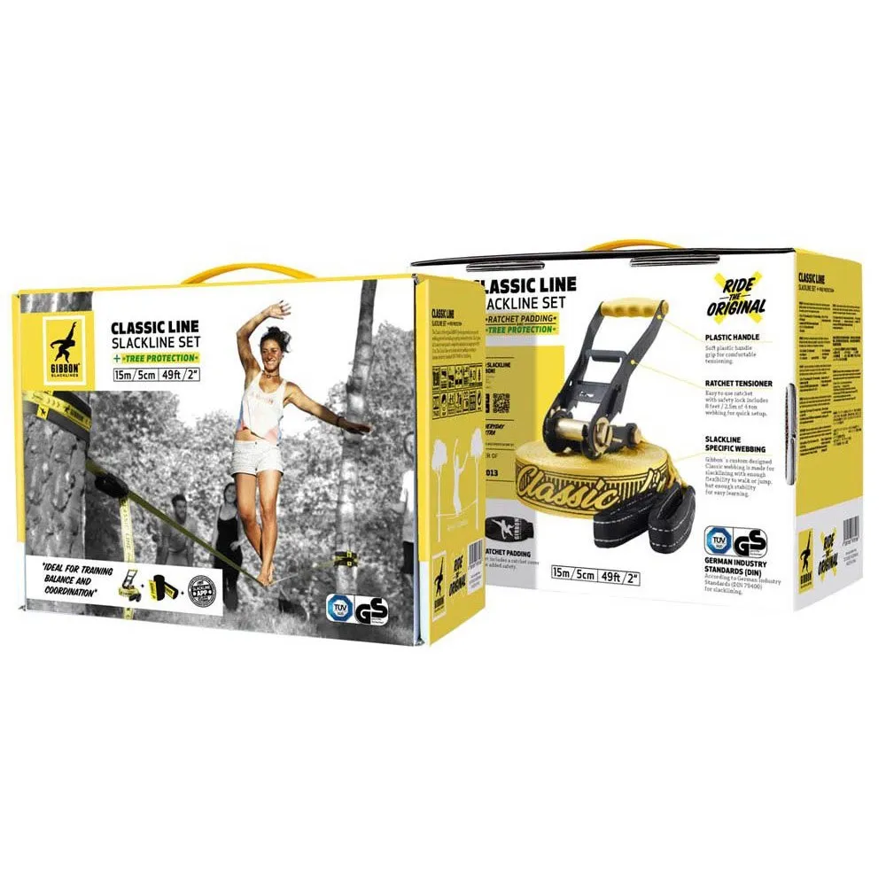 GIBBON Slacklines Classic Line Xl Treewear Slackline, Yellow, 25m GIBBON Slacklines Classic Line Xl Treewear Slackline, Yellow, 25m