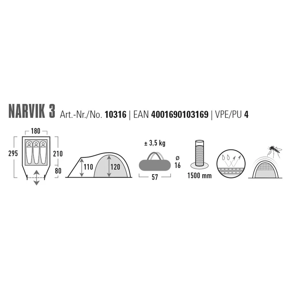 High Peak Narvik 3 Zelt, Blue / grey, 3PL High Peak Narvik 3 Zelt, Blue / grey, 3PL