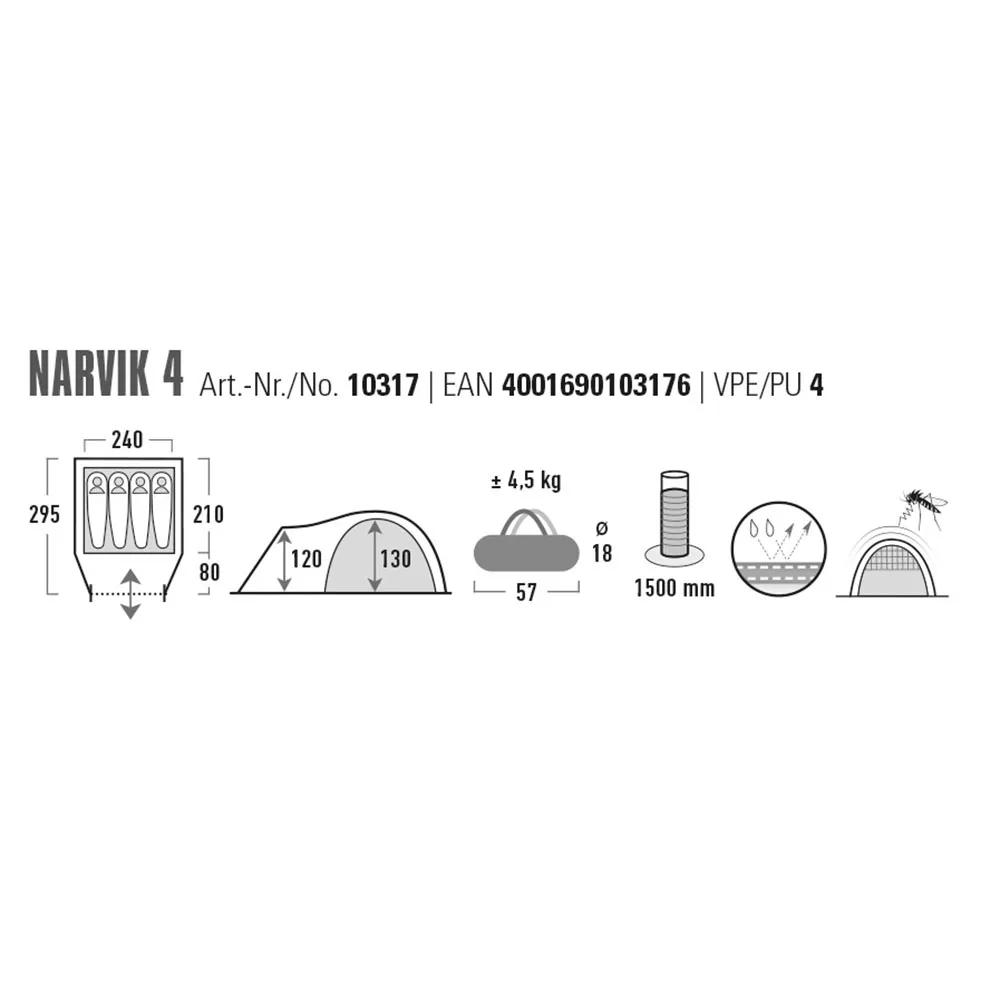 High Peak Narvik 4 Zelt, Blue / grey, 4PL High Peak Narvik 4 Zelt, Blue / grey, 4PL
