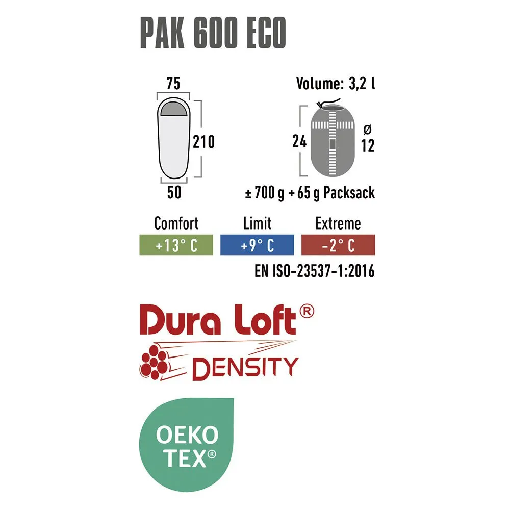 High Peak Pak 600 Eco Schlafsack, Green / red, Left High Peak Pak 600 Eco Schlafsack, Green / red, Left