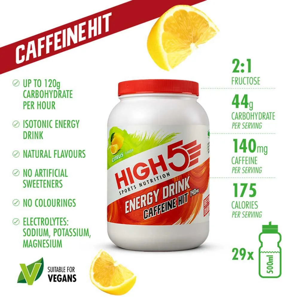 High5 Caff Hit 140mg Energietrankpulver Zitrusfrüchte 1.4kg, White / red, One Size High5 Caff Hit 140mg Energietrankpulver Zitrusfrüchte 1.4kg, White / red, One Size
