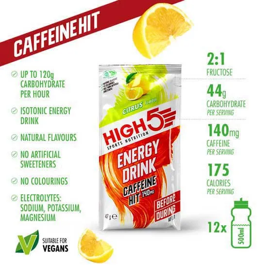 High5 Caff Hit Energy-drink Einzeldosis-box Zitrusfrüchte 47g 12 Einheiten, White / red, One Size High5 Caff Hit Energy-drink Einzeldosis-box Zitrusfrüchte 47g 12 Einheiten, White / red, One Size