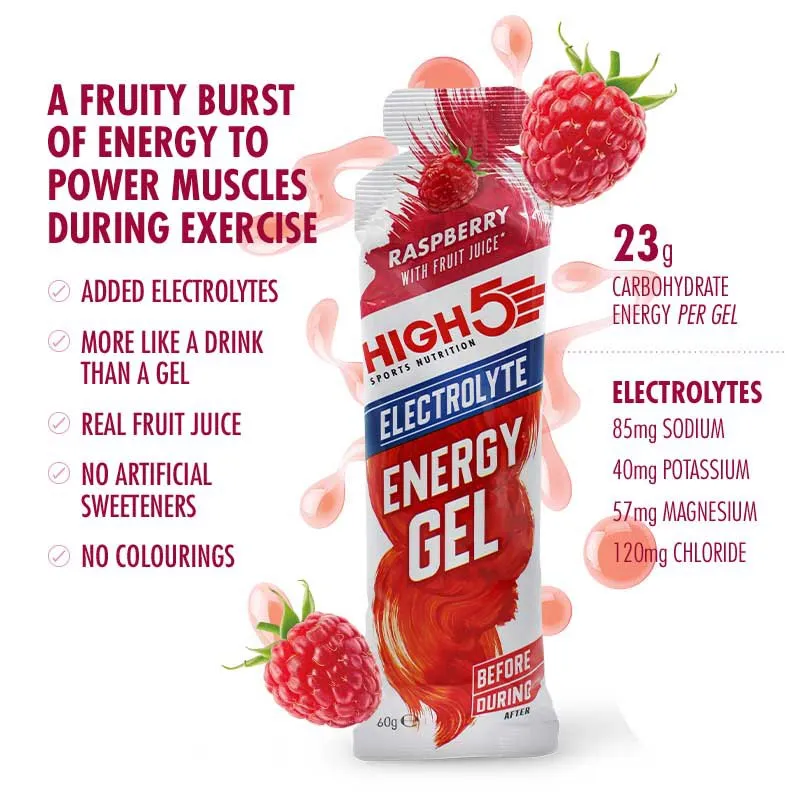 High5 Electrolyte Schachtel Mit Energiegelen Himbeere 60g 20 Einheiten, White / red, One Size High5 Electrolyte Schachtel Mit Energiegelen Himbeere 60g 20 Einheiten, White / red, One Size