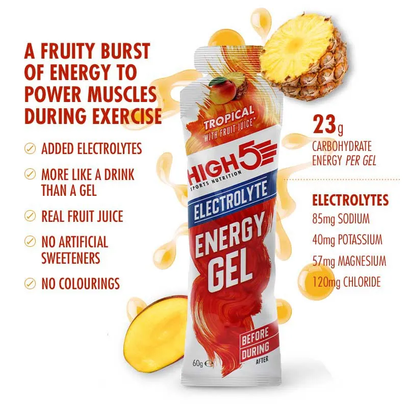 High5 Electrolyte Schachtel Mit Energiegelen Tropische 60g 20 Einheiten, White / red, One Size High5 Electrolyte Schachtel Mit Energiegelen Tropische 60g 20 Einheiten, White / red, One Size