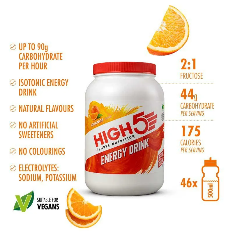 High5 Energy-drink-pulver 2 Orange 2kg, White / red, One Size
