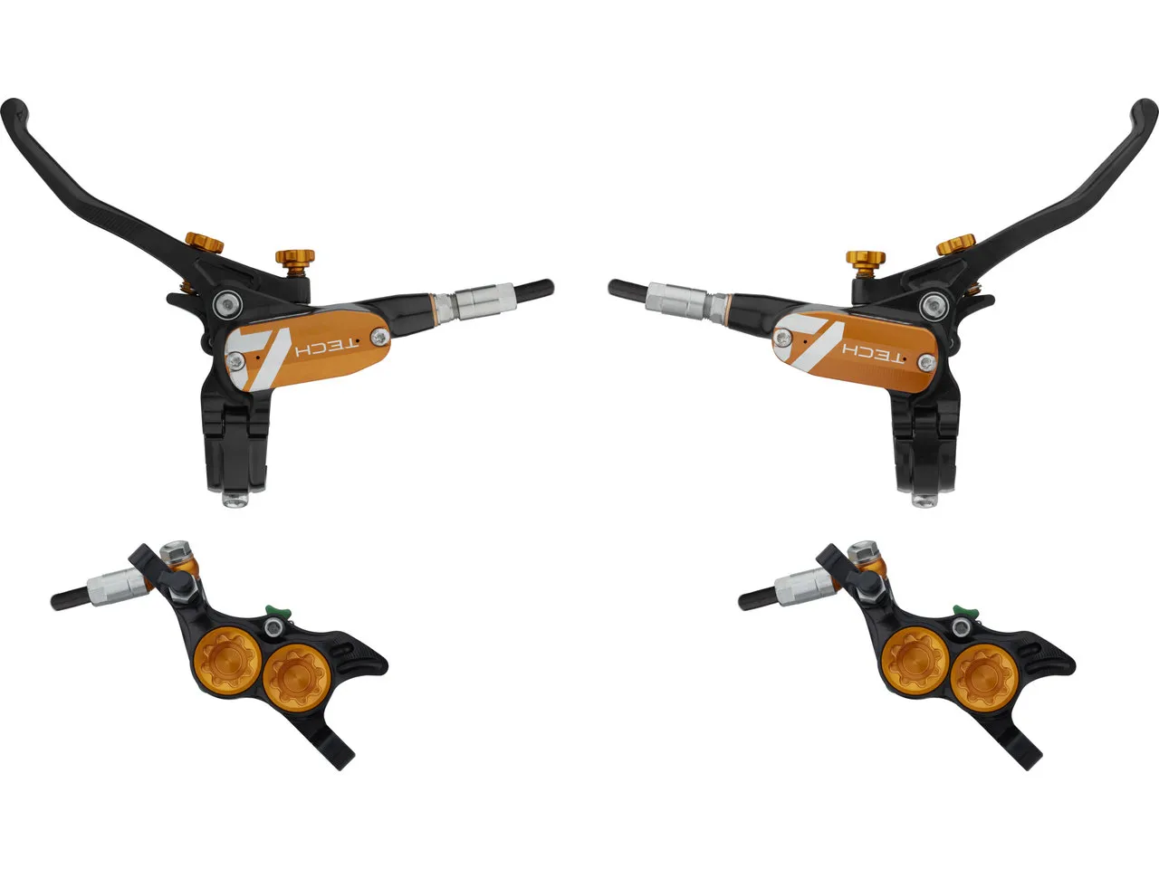 Hope Tech 4 E4 v+h Set Scheibenbremse mit Kunststoffleitung, Orange, Satz (VR + HR) Hope Tech 4 E4 v+h Set Scheibenbremse mit Kunststoffleitung, Orange, Satz (VR + HR)