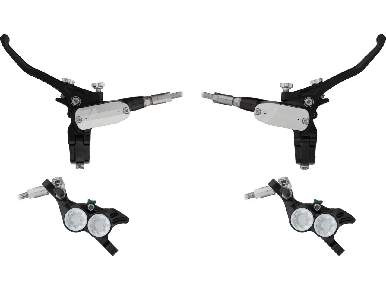 Hope Tech 4 E4 v+h Set Scheibenbremse mit Stahlflexleitung, Grau, Satz (VR + HR) Hope Tech 4 E4 v+h Set Scheibenbremse mit Stahlflexleitung, Grau, Satz (VR + HR)