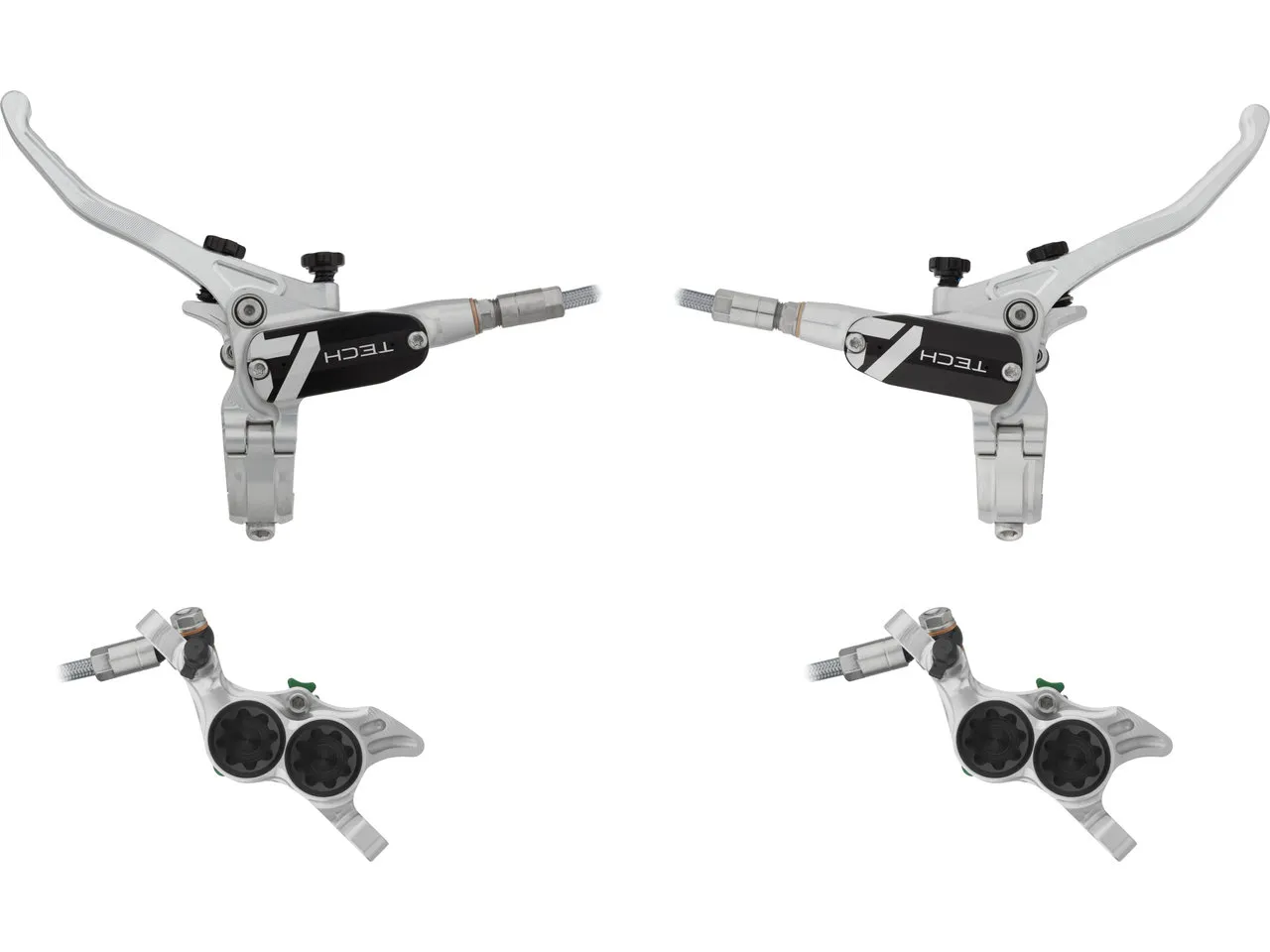 Hope Tech 4 E4 v+h Set Scheibenbremse mit Stahlflexleitung, Grau, Satz (VR + HR) Hope Tech 4 E4 v+h Set Scheibenbremse mit Stahlflexleitung, Grau, Satz (VR + HR)