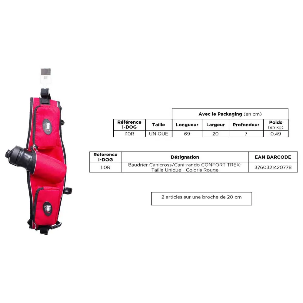 I-dog Canicross Confort Hundegeschirr, Red, One Size I-dog Canicross Confort Hundegeschirr, Red, One Size