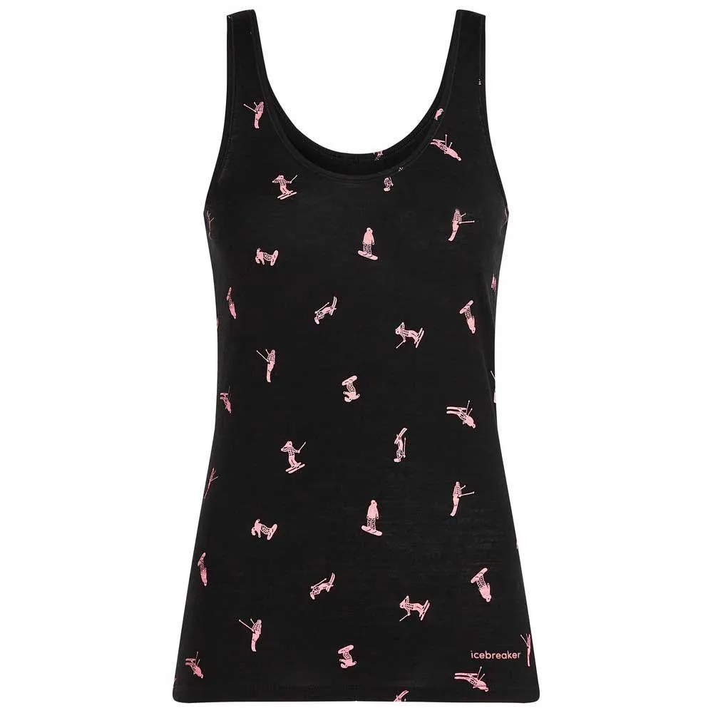Icebreaker Merino 150 Siren Snow Day Ärmelloses Baselayer, Black / acid pink / aop Icebreaker Merino 150 Siren Snow Day Ärmelloses Baselayer, Black / acid pink / aop