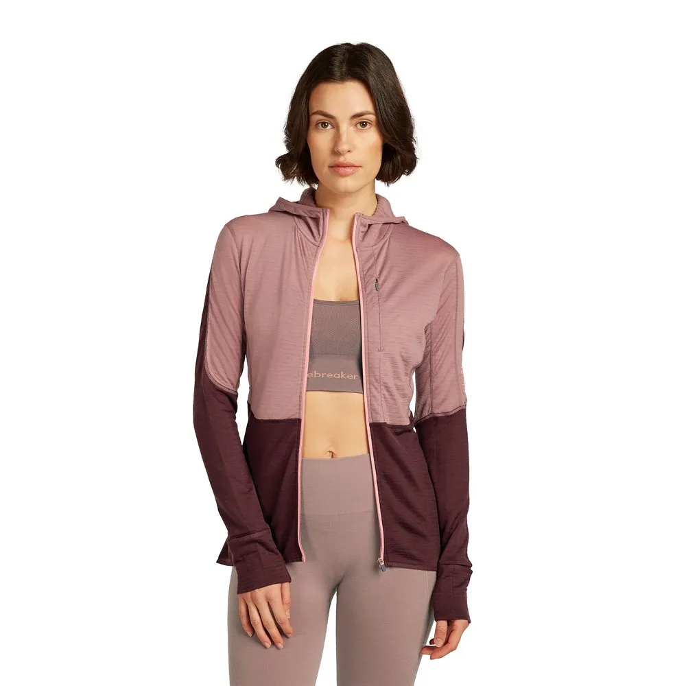 Icebreaker Merino Blend 200 Realfleece™ Descender Reißverschlusspullover female, Summit / java / acid pink / cb