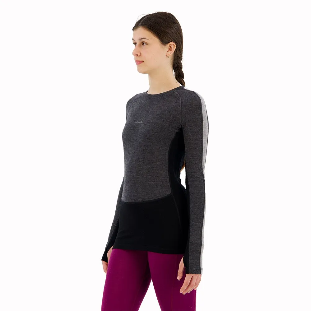 Icebreaker Zone Knit 200 Crewe Langarm-baselayer, Jet heather / black / metro heather / cb