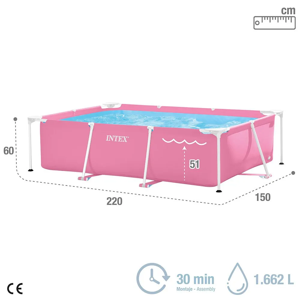 Intex 220x150x60 Cm Stahl Rechteckiger Aufstellpool Mit Rahmen, Pink, 1662L Intex 220x150x60 Cm Stahl Rechteckiger Aufstellpool Mit Rahmen, Pink, 1662L