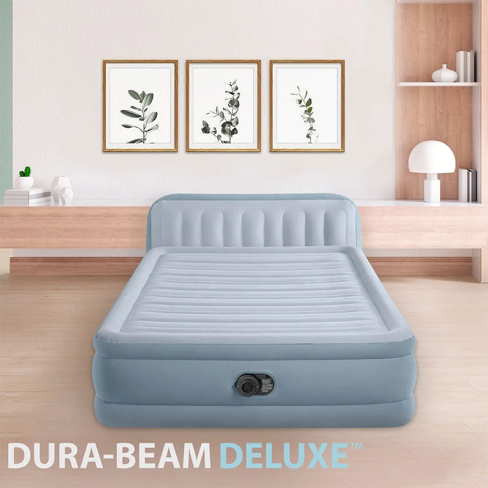 Intex Dura-beam Deluxe Plush Queen Size With Headboard Doppel-luftbett, Grey, 152 x 236 x 86cm