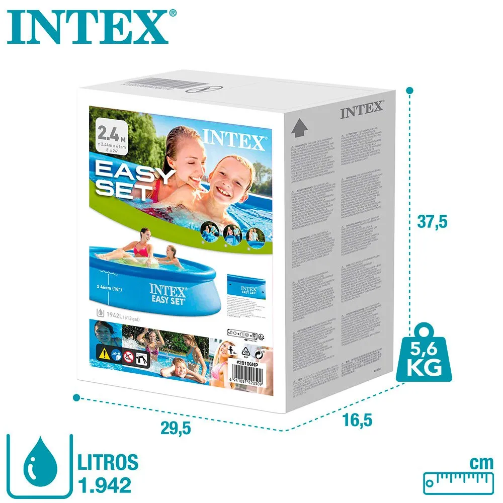 Intex Easy Set Aufblasbarer Pool 244x61 Cm, Blue, 244 x 61cm