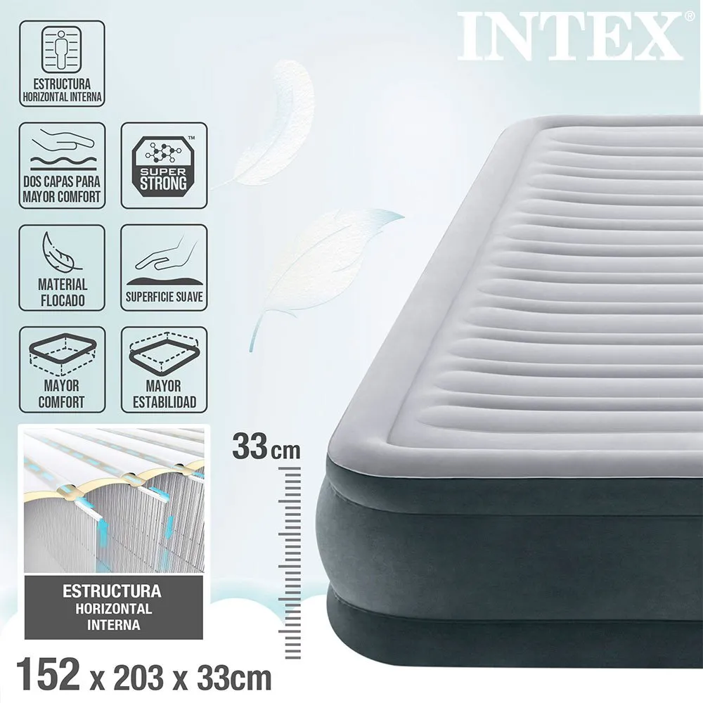 Intex Fiber-tech Comfort Plush Luftmatratze, Grey, 152 x 203 x 33cm Intex Fiber-tech Comfort Plush Luftmatratze, Grey, 152 x 203 x 33cm