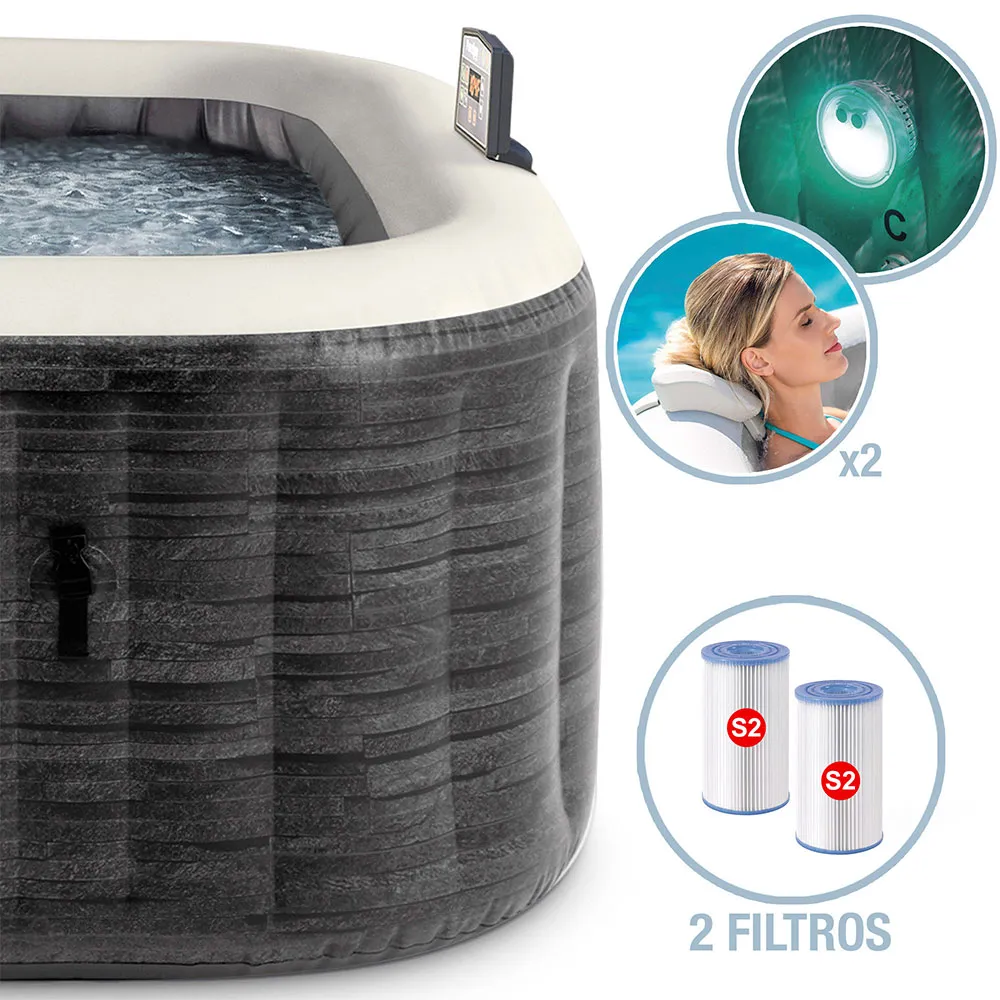 Intex Greystone Deluxe 175x175x71 Cm Aufblasbarer Whirlpool, Grey, 795L Intex Greystone Deluxe 175x175x71 Cm Aufblasbarer Whirlpool, Grey, 795L