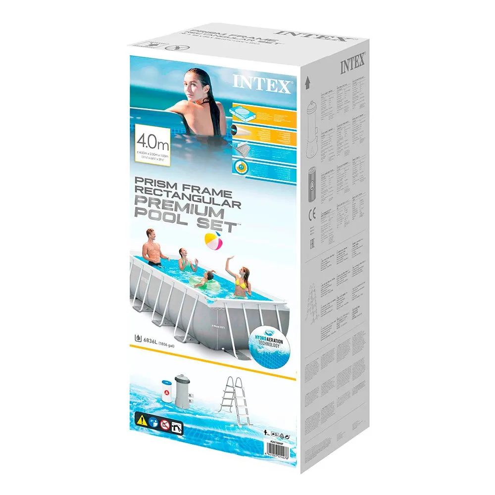 Intex Prisma Frame Rectangular Above Ground With Filter Pool, 400 x 200 x 100cm Intex Prisma Frame Rectangular Above Ground With Filter Pool, 400 x 200 x 100cm