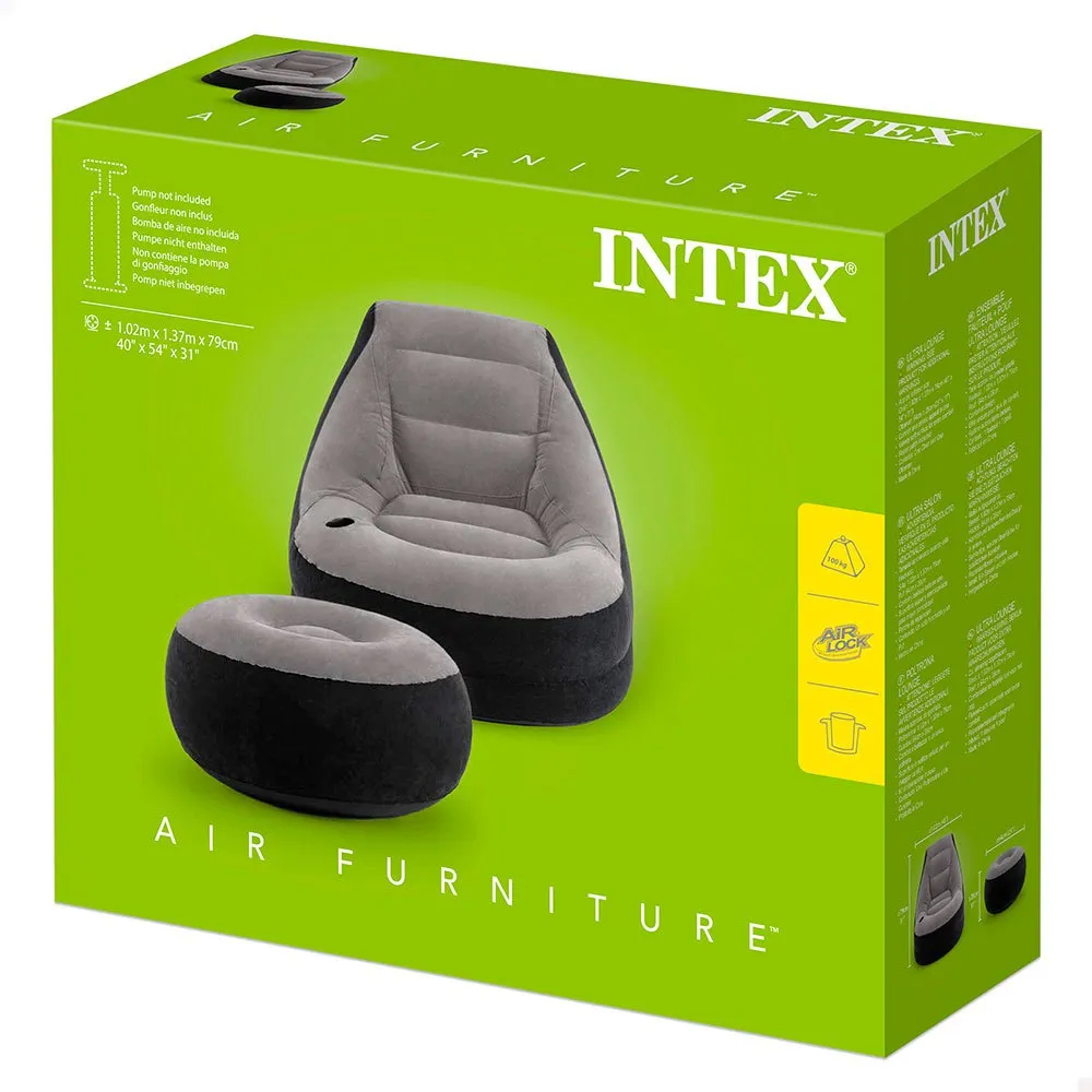 Intex Ultra Lounge Sessel Mit Fußstütze, Grey, 99 x 130 x 76cm / 64 x 28cm Intex Ultra Lounge Sessel Mit Fußstütze, Grey, 99 x 130 x 76cm / 64 x 28cm