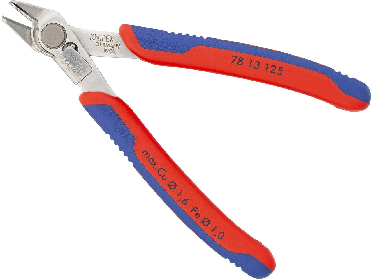 Knipex Electronic Super Knips® Zange mit Drahtklemme, Rot-blau, 125mm Knipex Electronic Super Knips® Zange mit Drahtklemme, Rot-blau, 125mm