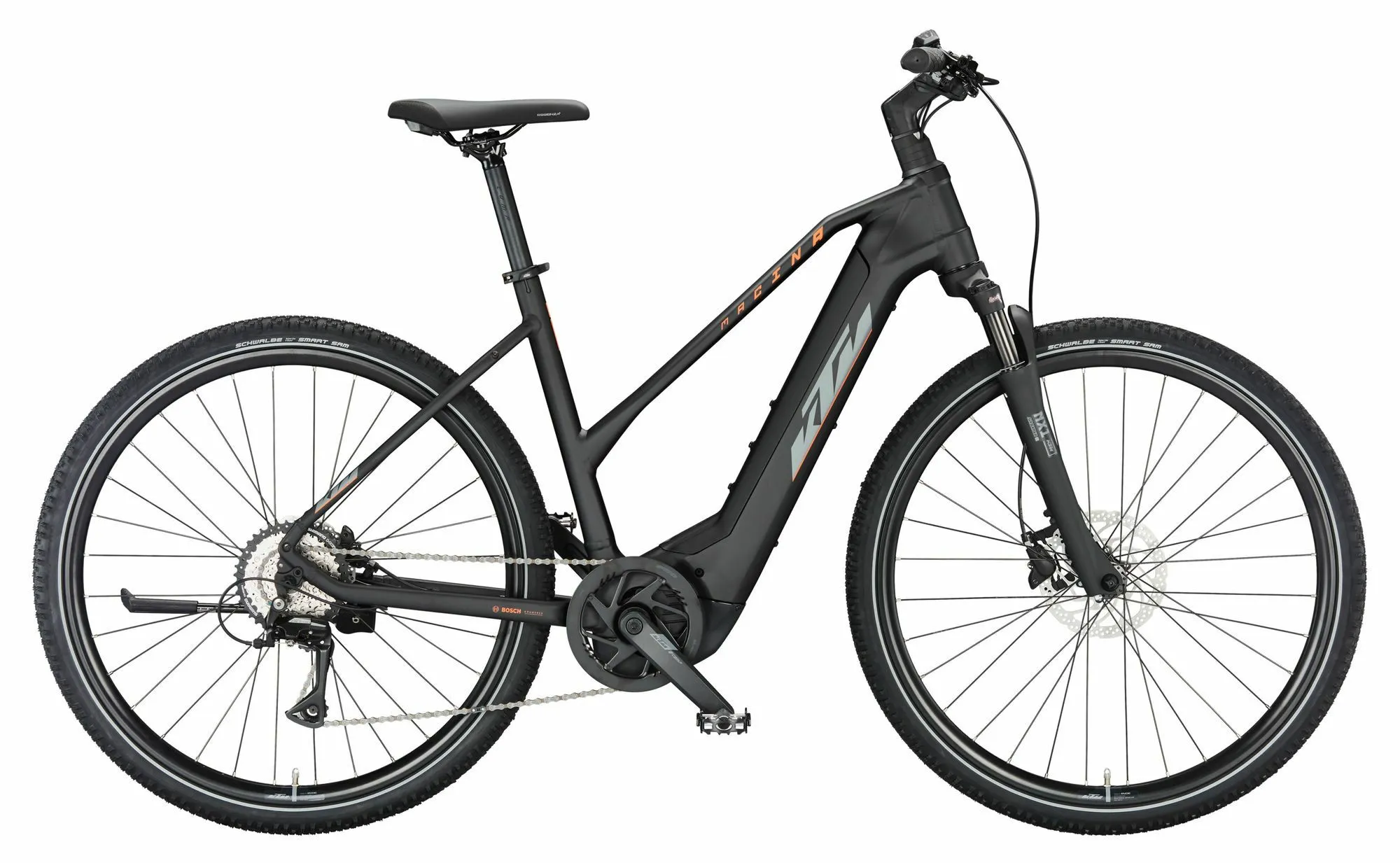 Ktm Macina Cross 510 black matt (grey+orange) 28" 500 Wh Trapez