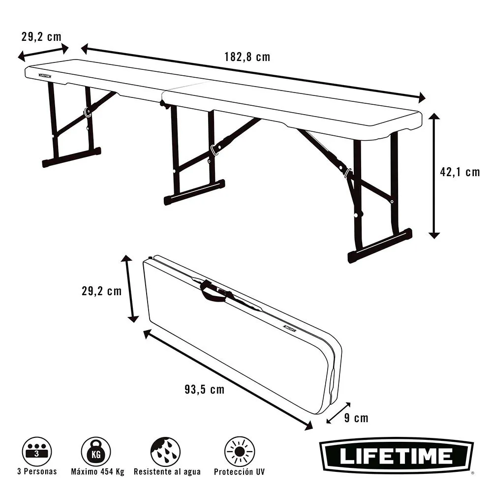 Lifetime Klappbare Campingbank 183x29x42 Cm, White, One Size Lifetime Klappbare Campingbank 183x29x42 Cm, White, One Size