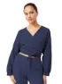 MANDALA Damen Yogashirt Wrap Mousselin, Dunkelblau